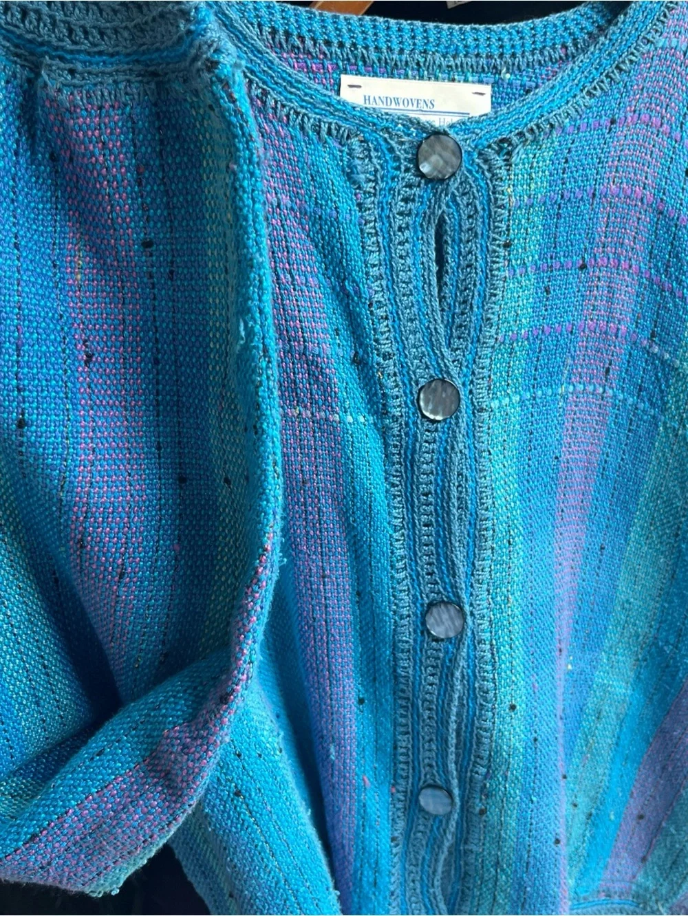 Vintage Handwoven Cardigan Sweater by M Lynette Holmes Handmade Cotton Tweed L